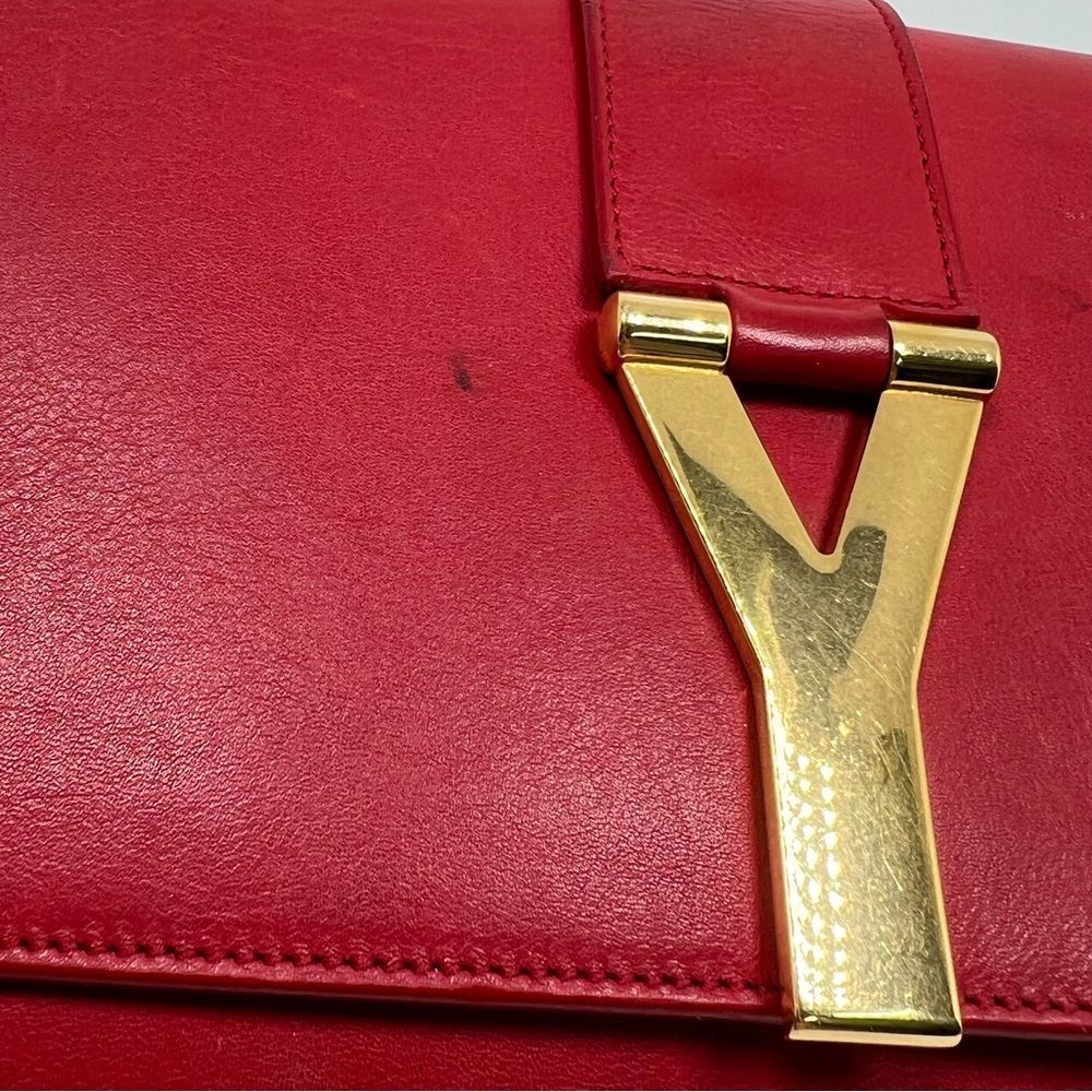 Yves Saint Laurent Clutch Bag Red Leather Gold Hardware - Picture 6 of 13